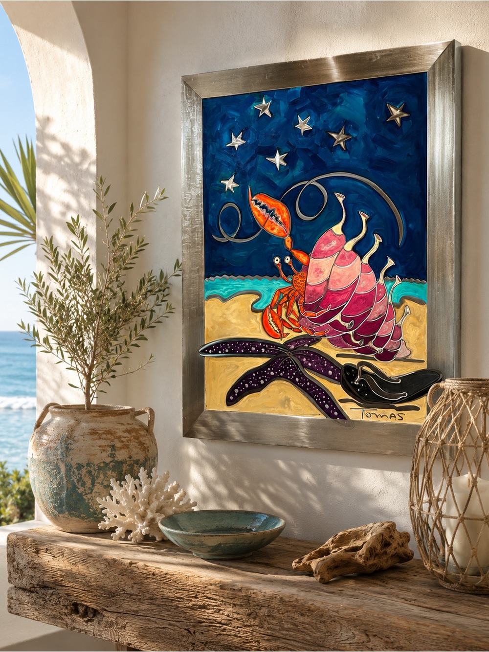 Original signed Tomas Panzarino coastal artwork. This artwork is one of a kind !